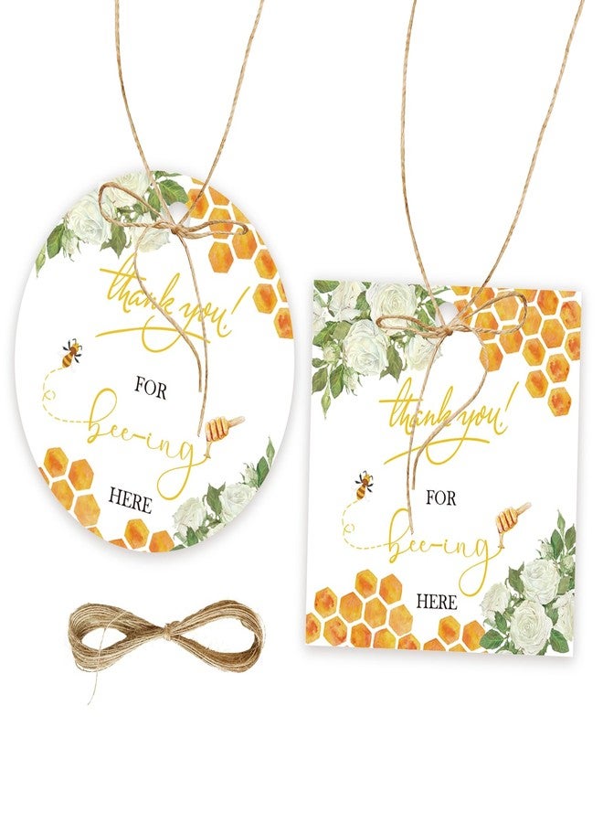 FORSHEEP 50pcs Bee Thank You Tags, Bee Gift Tag with String for Birthday Party, Round Thank You Paper Tags for Bee Themed 1st Birthday/Engagement/Honey Bridal Shower Party Favors - Image 1
